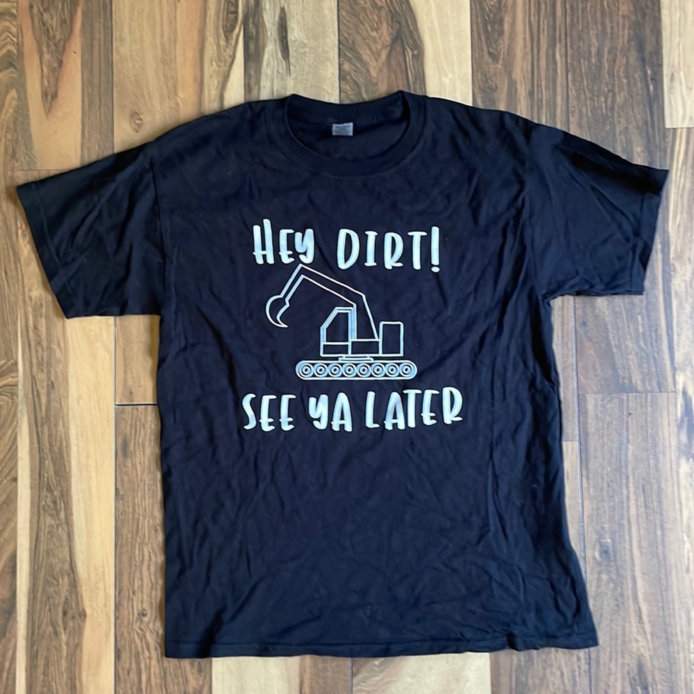Custom Blippi shirt in black.  Hey Dirt, See Ya Later on front.